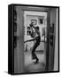 Actress Angela Lansbury Limbering Up for Hit Broadway Show 'Mame'-Mark Kauffman-Framed Stretched Canvas