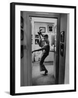 Actress Angela Lansbury Limbering Up for Hit Broadway Show 'Mame'-Mark Kauffman-Framed Premium Photographic Print