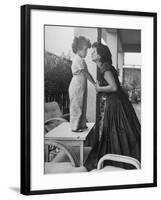 Actress Anna Magnani Posing with Child Standing on Table-null-Framed Premium Photographic Print