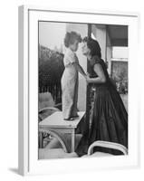 Actress Anna Magnani Posing with Child Standing on Table-null-Framed Premium Photographic Print