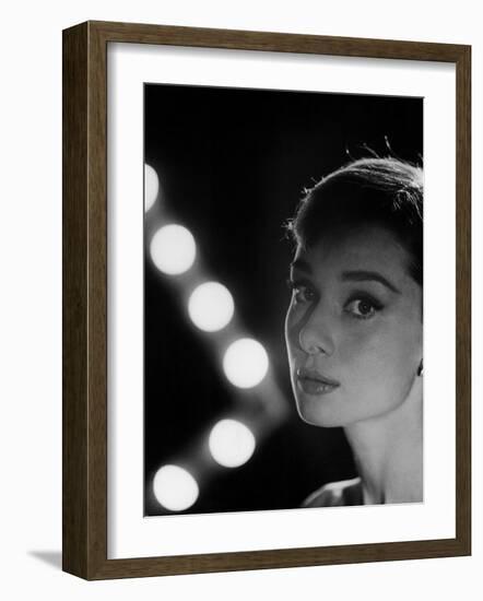 Actress Audrey Hepburn Backlit by V Pattern of 6 Klieg Lights-Allan Grant-Framed Premium Photographic Print