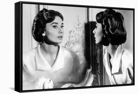 Actress Audrey Hepburn Looking at Her Reflection in the Mirror January 16, 1957-null-Framed Stretched Canvas