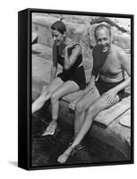 Actress Beatrice Lillie and Comedian Jack Benny Relaxing by the Pool on the French Riviera-John Phillips-Framed Stretched Canvas