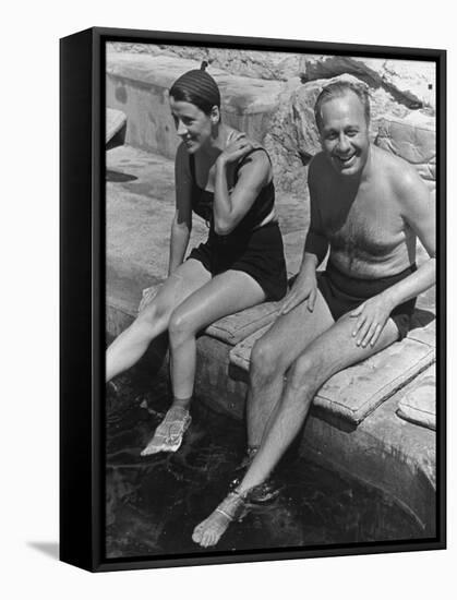 Actress Beatrice Lillie and Comedian Jack Benny Relaxing by the Pool on the French Riviera-John Phillips-Framed Stretched Canvas