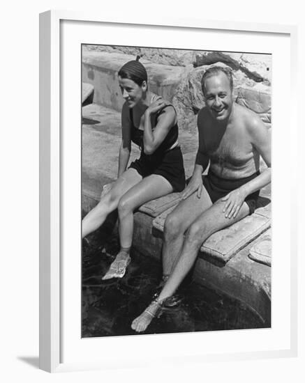 Actress Beatrice Lillie and Comedian Jack Benny Relaxing by the Pool on the French Riviera-John Phillips-Framed Premium Photographic Print