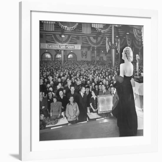 Actress Carole Lombard Performing to Help Sell War Bonds During Rally-Myron Davis-Framed Premium Photographic Print