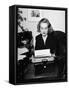 Actress Carole Lombard Typing While Holding Pencil Firmly in Her Mouth-Rex Hardy Jr.-Framed Stretched Canvas