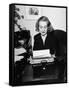 Actress Carole Lombard Typing While Holding Pencil Firmly in Her Mouth-Rex Hardy Jr.-Framed Stretched Canvas