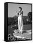Actress Claudette Colbert Holding Cigarette as She Suns Herself on Terrace of Her Holmby Hills Home-Alfred Eisenstaedt-Framed Stretched Canvas