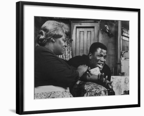 Actress Claudia Mcneil and Actor Sidney Poitier in a Scene from the Play "A Raisin in the Sun"-null-Framed Premium Photographic Print