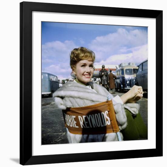 Actress Debbie Reynolds at Airport During Filming of "It Started with a Kiss"-Loomis Dean-Framed Premium Photographic Print