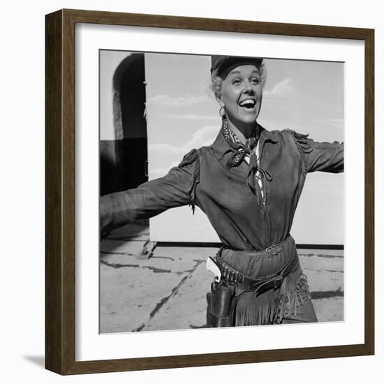 Actress Doris Day in Costume on the Set of "Calamity Jane"-Ed Clark-Framed Premium Photographic Print