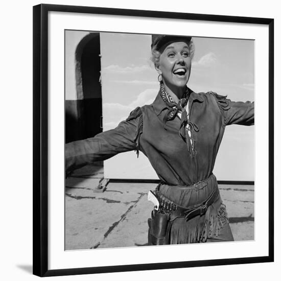 Actress Doris Day in Costume on the Set of "Calamity Jane"-Ed Clark-Framed Premium Photographic Print