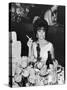 Actress Elizabeth Taylor at Hollywood Party After Winning Oscar, Which is on Table in Front of Her-Allan Grant-Stretched Canvas