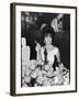 Actress Elizabeth Taylor at Hollywood Party After Winning Oscar, Which is on Table in Front of Her-Allan Grant-Framed Premium Photographic Print