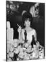 Actress Elizabeth Taylor at Hollywood Party After Winning Oscar, Which is on Table in Front of Her-Allan Grant-Mounted Premium Photographic Print