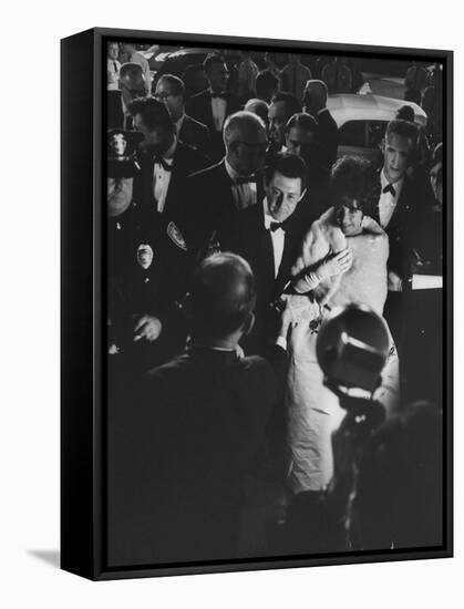 Actress Elizabeth Taylor in Crowd with Eddie Fisher-Grey Villet-Framed Stretched Canvas