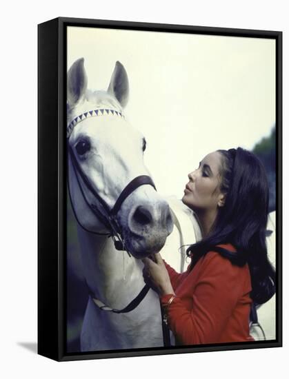 Actress Elizabeth Taylor with Horse During Filming of "Reflections in a Golden Eye"-Loomis Dean-Framed Stretched Canvas