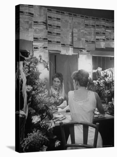 Actress Geraldine Page backstage of "Midsummer" surrounded by telegrams and flowers-Alfred Eisenstaedt-Stretched Canvas