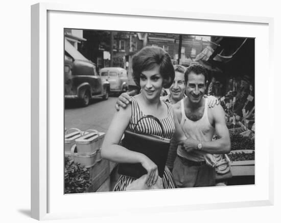Actress Gina Lollobrigida Talking with Vegetable Vendors-Peter Stackpole-Framed Premium Photographic Print