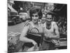 Actress Gina Lollobrigida Talking with Vegetable Vendors-Peter Stackpole-Mounted Premium Photographic Print