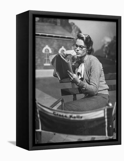 Actress Grace Kelly Studying Script for Her Role of Georgie in "The Country Girl" on movie set-Ed Clark-Framed Stretched Canvas