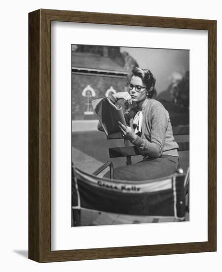 Actress Grace Kelly Studying Script for Her Role of Georgie in "The Country Girl" on movie set-Ed Clark-Framed Photographic Print