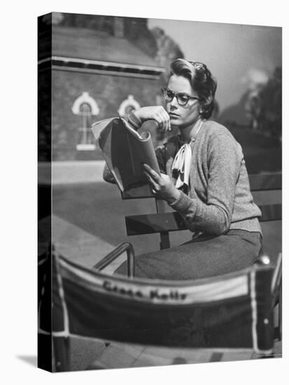 Actress Grace Kelly Studying Script for Her Role of Georgie in "The Country Girl" on movie set-Ed Clark-Stretched Canvas