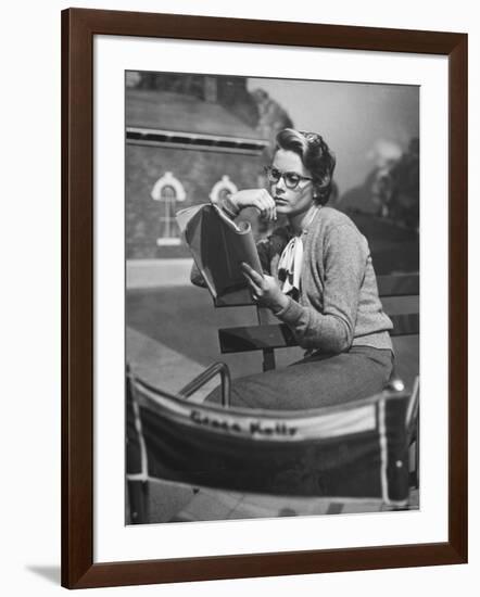 Actress Grace Kelly Studying Script for Her Role of Georgie in "The Country Girl" on movie set-Ed Clark-Framed Photographic Print