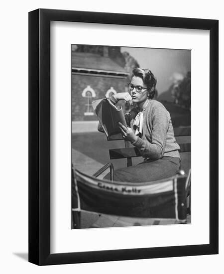 Actress Grace Kelly Studying Script for Her Role of Georgie in "The Country Girl" on movie set-Ed Clark-Framed Premium Photographic Print