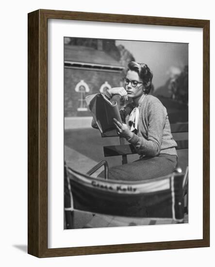 Actress Grace Kelly Studying Script for Her Role of Georgie in "The Country Girl" on movie set-Ed Clark-Framed Premium Photographic Print