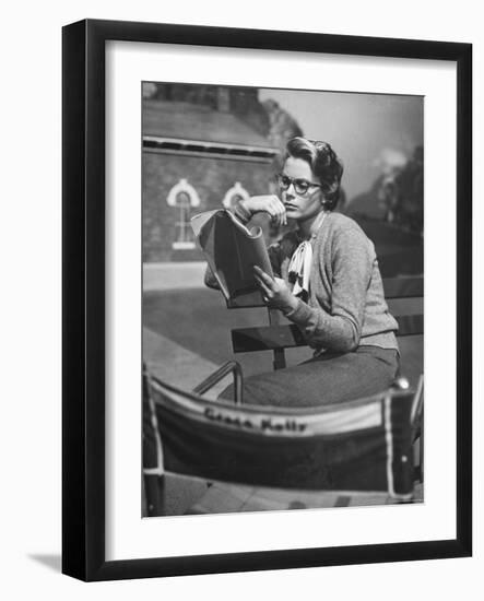 Actress Grace Kelly Studying Script for Her Role of Georgie in "The Country Girl" on movie set-Ed Clark-Framed Premium Photographic Print