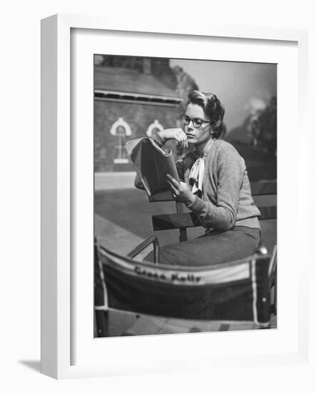 Actress Grace Kelly Studying Script for Her Role of Georgie in "The Country Girl" on movie set-Ed Clark-Framed Premium Photographic Print