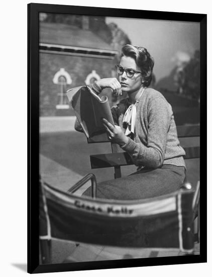 Actress Grace Kelly Studying Script for Her Role of Georgie in "The Country Girl" on movie set-Ed Clark-Framed Photographic Print