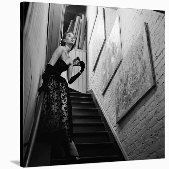 Actress in Evening Gown On Stairway, 1950-Genevieve Naylor-Stretched Canvas