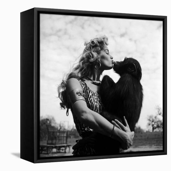 Actress Irish McCalla, Sheena Queen of the Jungle, Kissing Her Chimpanzee Co-star-Loomis Dean-Framed Stretched Canvas