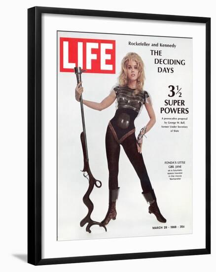 Actress Jane Fonda Wearing Space-Age Costume for Role in "Barbarella", March 29, 1968-Carlo Bavagnoli-Framed Photographic Print