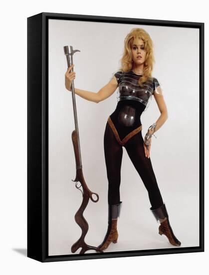 Actress Jane Fonda Wearing Space Age Costume for Title Role in Roger Vadim's Film "Barbarella"-Carlo Bavagnoli-Framed Stretched Canvas