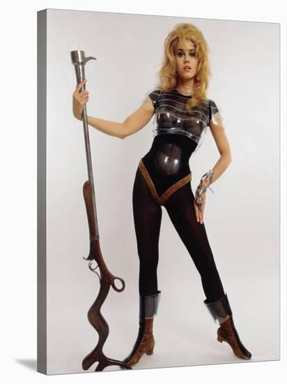 Actress Jane Fonda Wearing Space Age Costume for Title Role in Roger Vadim's Film "Barbarella"-Carlo Bavagnoli-Stretched Canvas