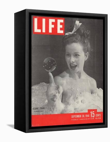 Actress Jeanne Crain Taking a Bubble Bath in a Scene from the Film "Maggie", September 30, 1946-Peter Stackpole-Framed Stretched Canvas