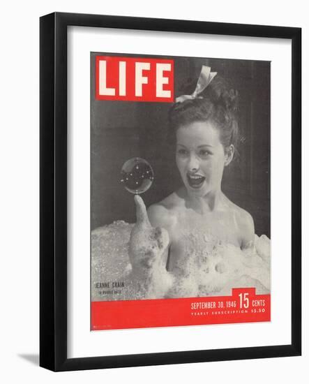 Actress Jeanne Crain Taking a Bubble Bath in a Scene from the Film "Maggie", September 30, 1946-Peter Stackpole-Framed Photographic Print