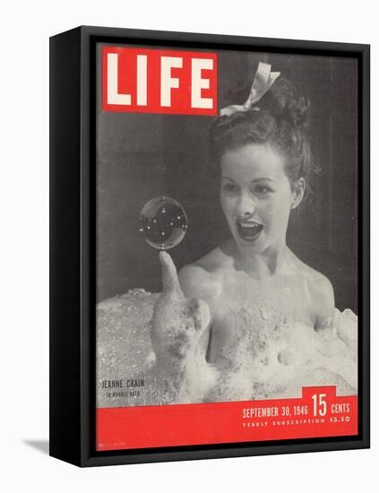 Actress Jeanne Crain Taking a Bubble Bath in a Scene from the Film "Maggie", September 30, 1946-Peter Stackpole-Framed Stretched Canvas