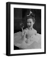 Actress Jeanne Crain Taking Bubble Bath for Her Role in Movie "Margie"-Peter Stackpole-Framed Premium Photographic Print