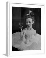 Actress Jeanne Crain Taking Bubble Bath for Her Role in Movie "Margie"-Peter Stackpole-Framed Premium Photographic Print