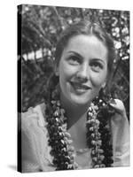 Actress Joan Fontaine Sporting Pigtails and Her Natural Freckles in Yard at Home-Bob Landry-Stretched Canvas