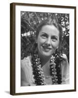 Actress Joan Fontaine Sporting Pigtails and Her Natural Freckles in Yard at Home-Bob Landry-Framed Premium Photographic Print