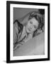 Actress Joan Fontaine Wearing Sheer Negligee While Lounging on Bed at Home-Bob Landry-Framed Premium Photographic Print