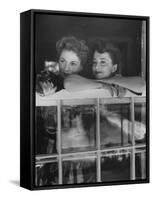 Actress Joan Fontaine with Actress Sister Olivia de Havilland Looking Out of Open Window at Home-Bob Landry-Framed Stretched Canvas