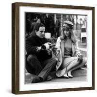 actress Julie Christie and film director Francois Truffaut on set of film Fahrenheit 451, 1966-null-Framed Photo