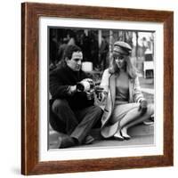 actress Julie Christie and film director Francois Truffaut on set of film Fahrenheit 451, 1966-null-Framed Photo